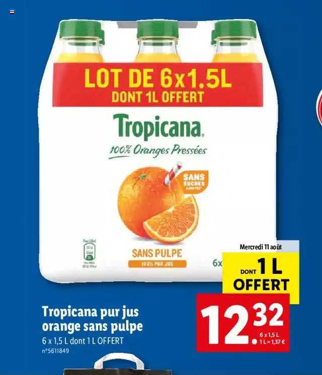 Tropicana Pur Jus Orange Sans Pulpe