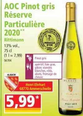 aoc pinot gris réserve particulière 2020 rittimann