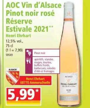 aoc vin d'alsace pinot noir rosé réserve estival 2021 henri ehrhart
