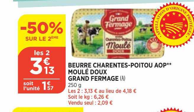 beurre charentes-poitou aop moulé doux grand fermage