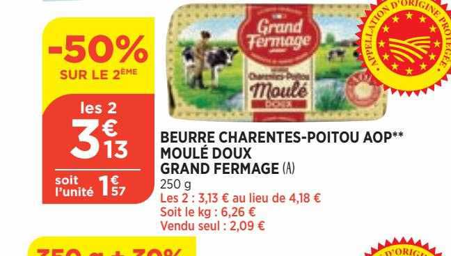 beurre charentes-poitou aop moulé doux grand fermage