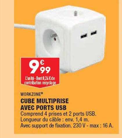 cube multiprise avec ports usb workzone