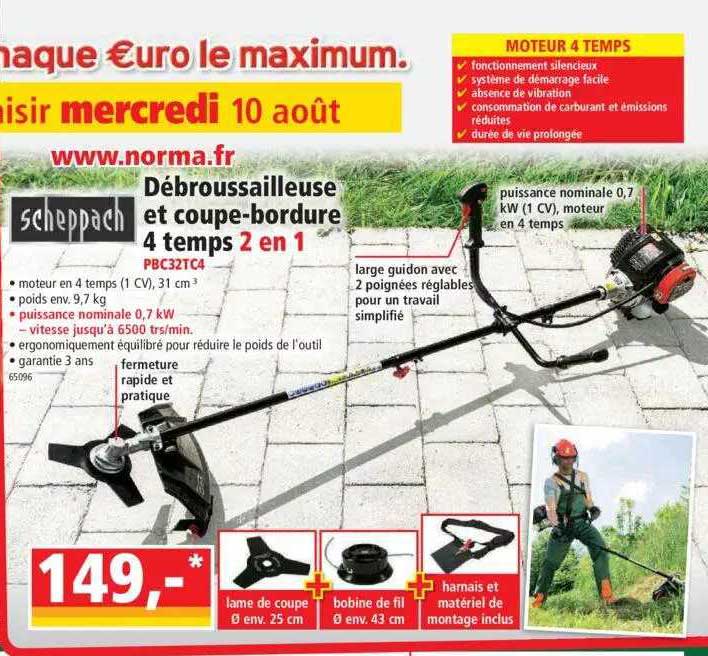 débroussailleuse et coupe-bordure 4 temps 2 en 1 scheppach