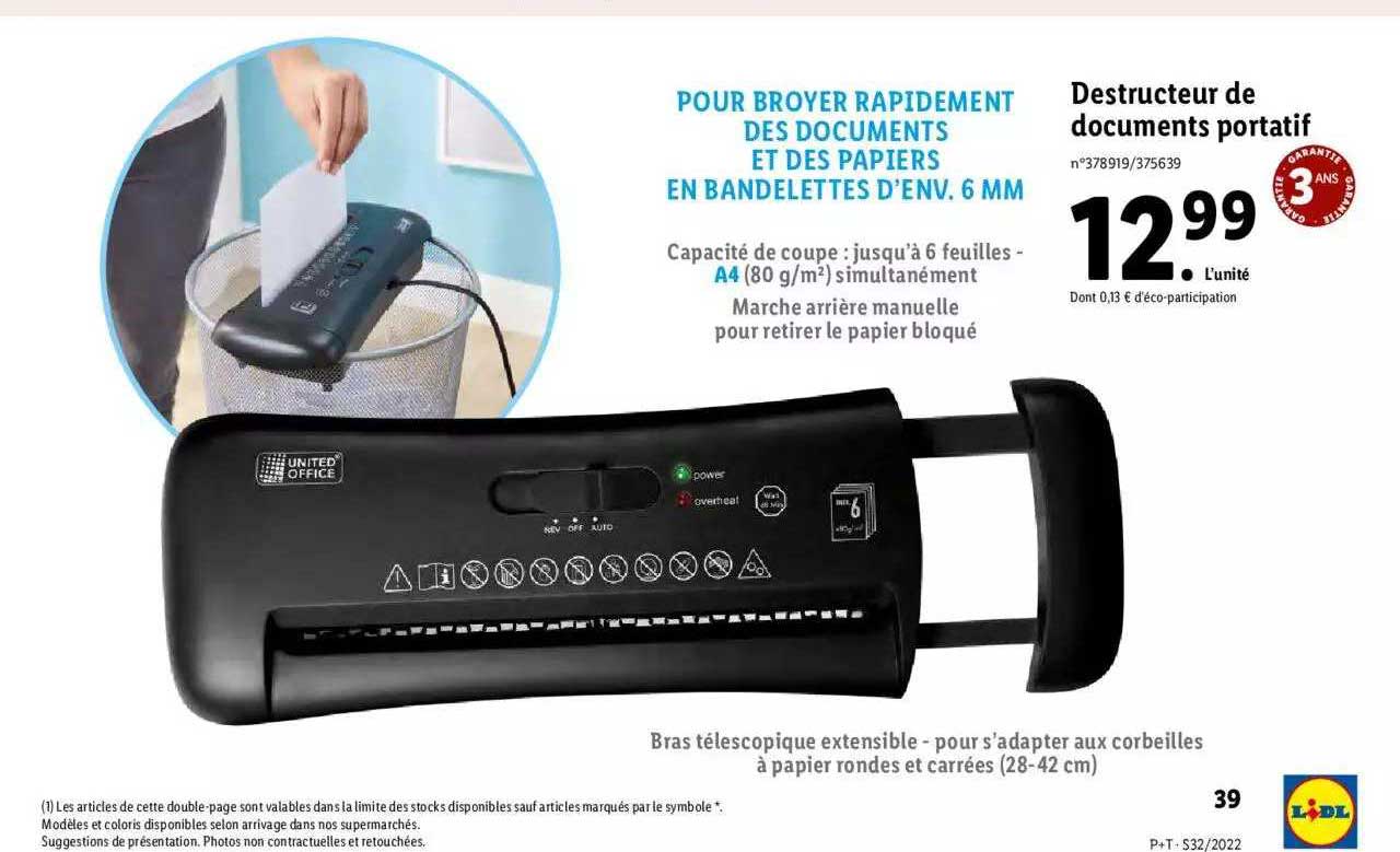 destructeur de documents portatif united office