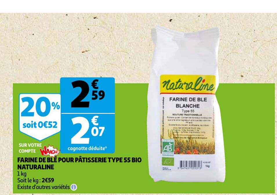 farine de blé pour pâtisserie type 55 bio naturaline