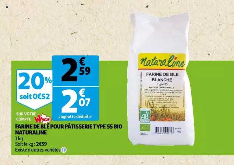 farine de blé pour pâtisserie type 55 bio naturaline