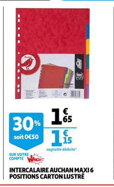 intercalaire auchan maxi 6 positions carton lustré