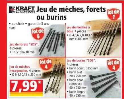 jeu de mèches, forets ou burins kraft werkzeuge