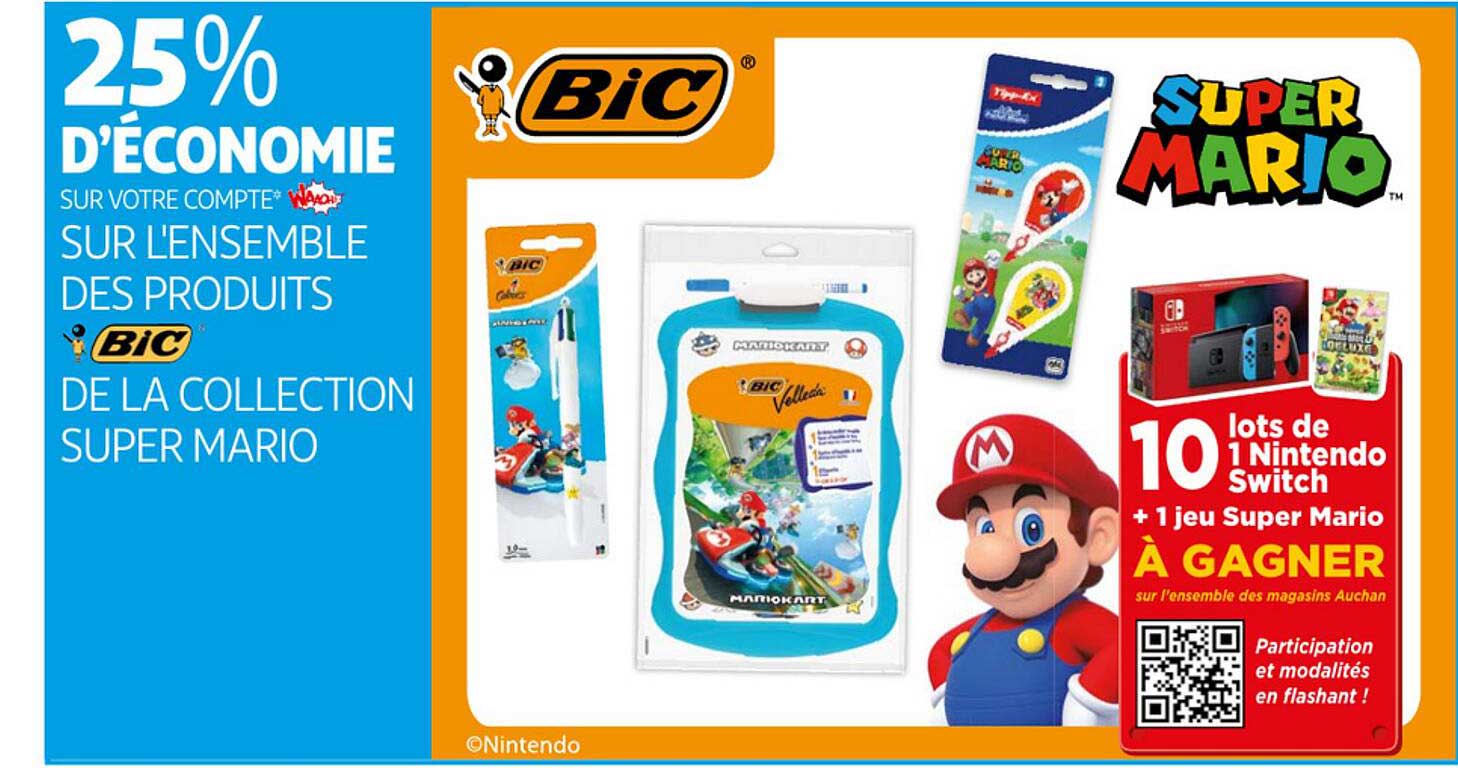 l'ensemble des produits bic de la collection super mario
