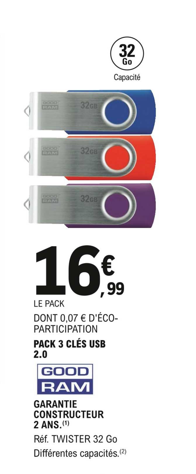 pack 3 clés usb 2.0 good ram