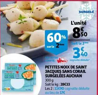petites noix de saint jacques san corail surgelées auchan
