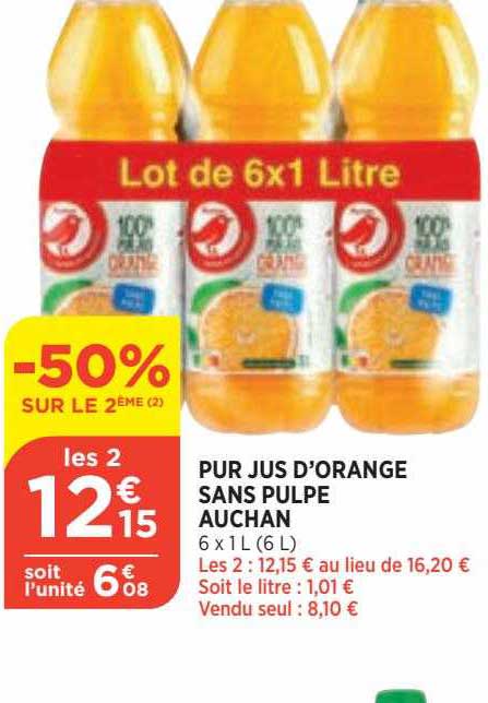 Pur Jus D'orange Sans Pulpe Auchan