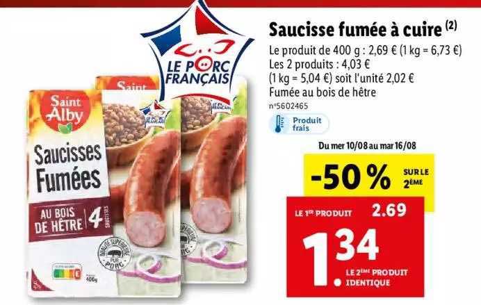 saucisse fumée à cuire saint alby