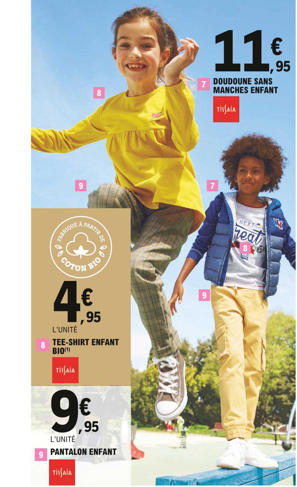 tee-shirt enfant bio tissaia, pantalon enfant, doudoune sans manches enfant