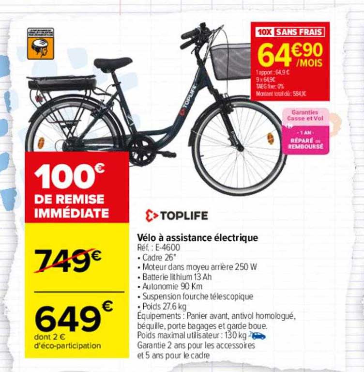 vélo à assistance électrique toplife