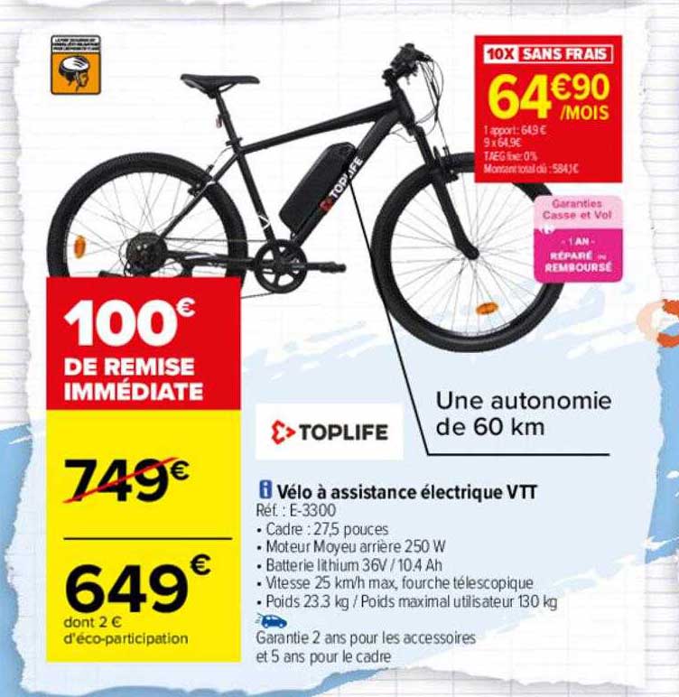 vélo à assistance électrique vtt toplife