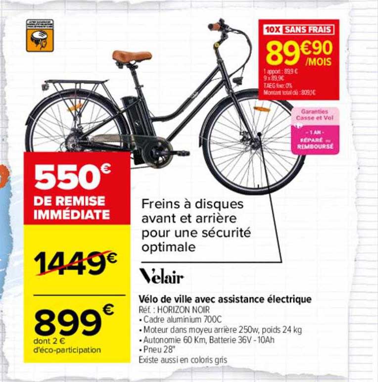 vélo de ville avec assistance électrique velair