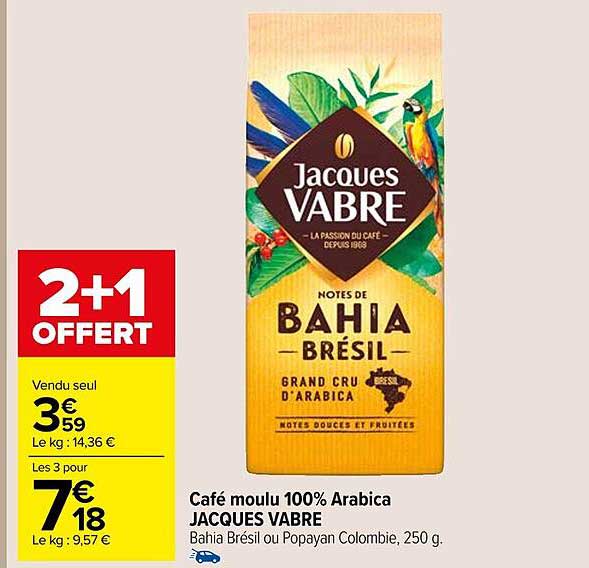 café moulu 100% arabica jacques vabre