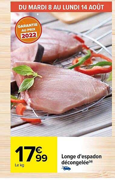 longe d'espadon décongelée