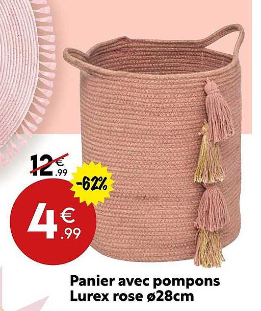 panier avec pompons lurex rose ø 28 cm