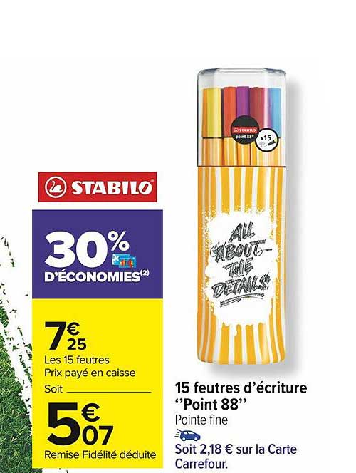 15 feutres d'écriture "point 88" stabilo