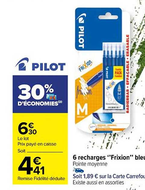 6 Recharges "frixion" Bleu Pilot