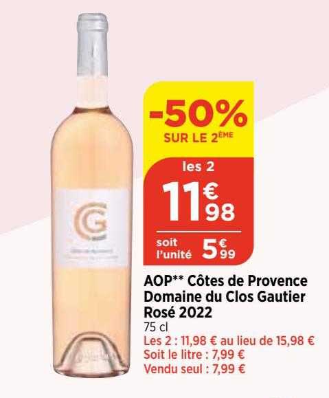 aop côtes de provence domaine du clos gautier rosé 2022