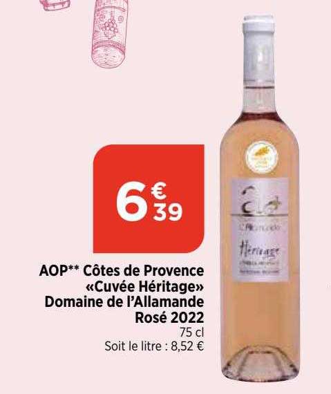 aop côtes de provence «cuvée héritage» domaine de l'allamande rosé 2022