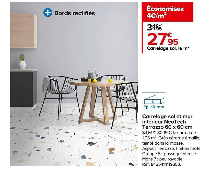 carrelage sol et mur intérieur neo tech terrazzo 60 x 60 cm