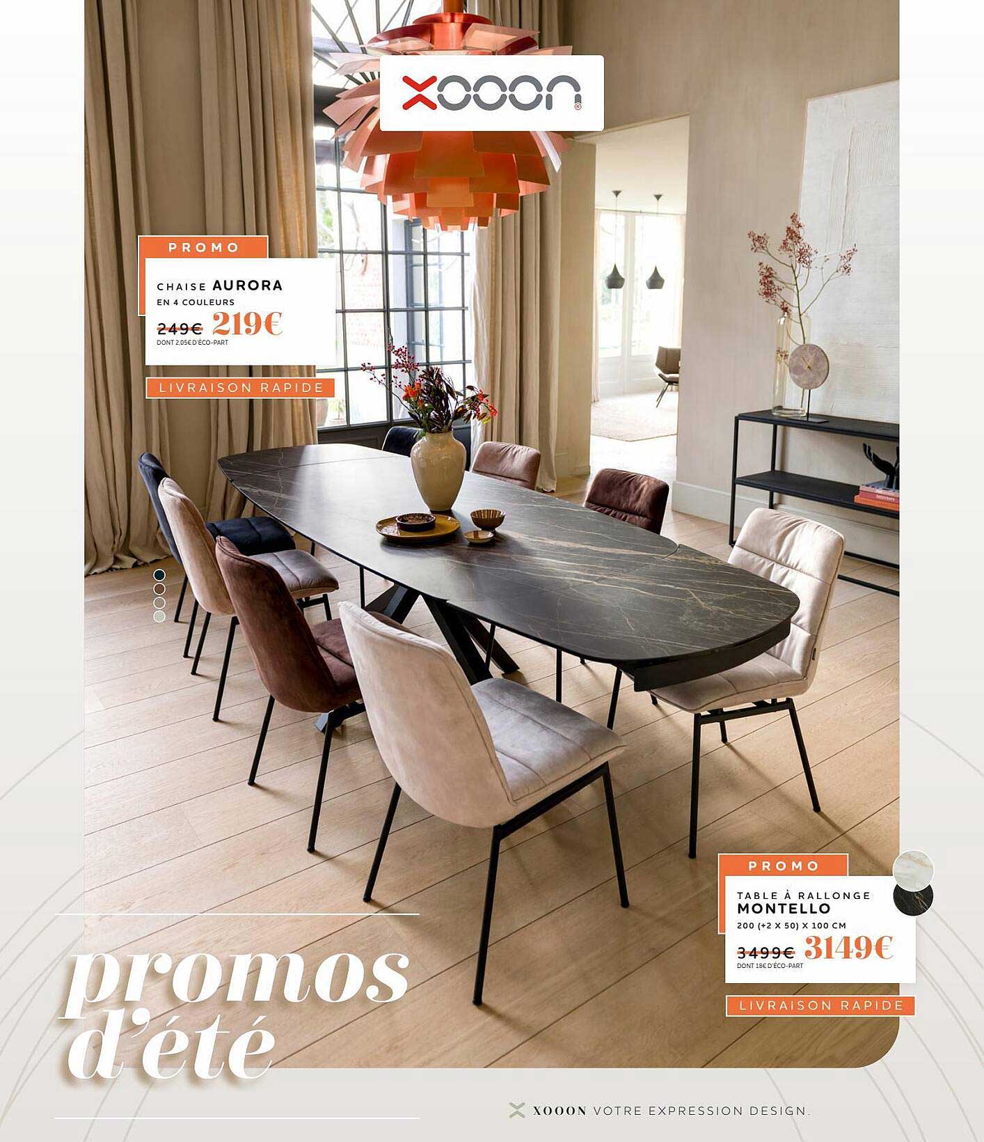 Chaise Aurora, Table à Rallonge Montello