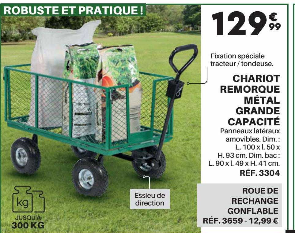 chariot remorque métal grande capacité