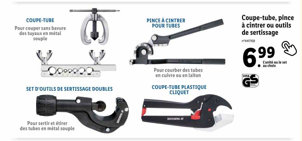 coupe-tube, pince à cintrer ou outils de sertissage parkside