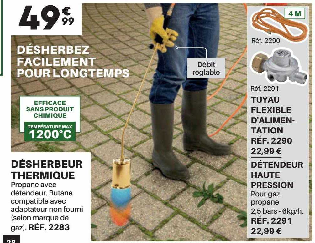 désherbeur thermique, tuyau flexible d'alimentation, détendeur haute pression