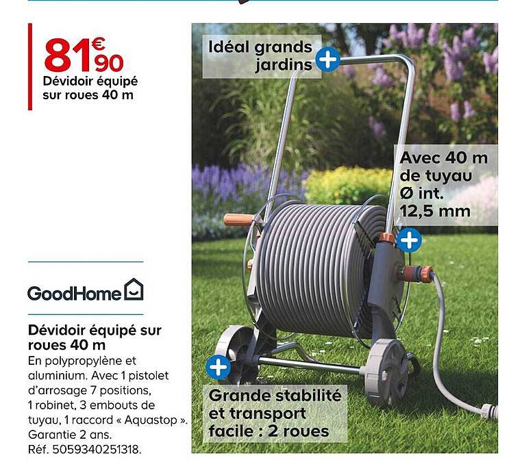 dévidoir équipé sur roues 40m goodhome