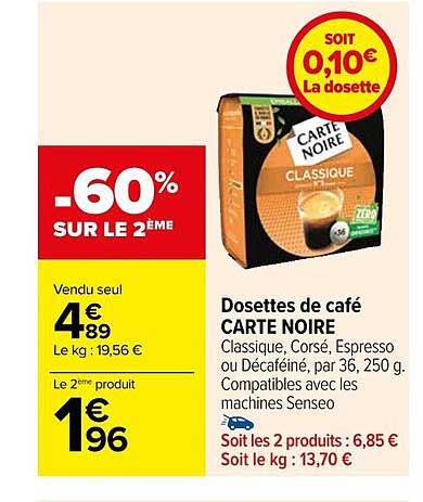 Dosettes De Café Carte Noire