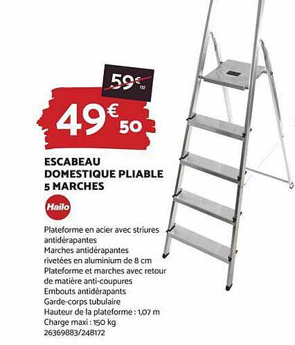 escabeau domestique pliable 5 marches hailo