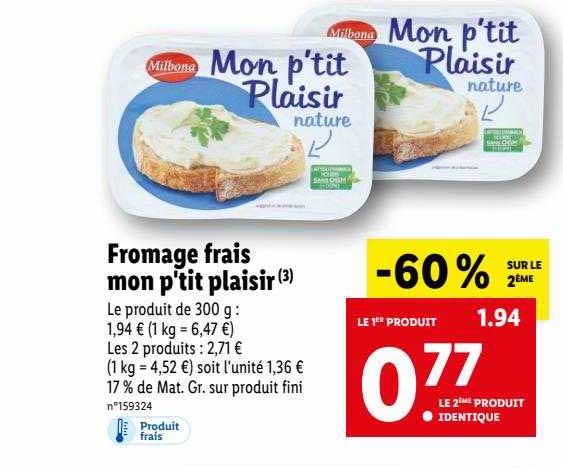 fromage frais mon p'tit plaisir milbona