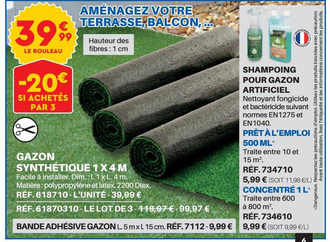 gazon synthétique 1 x 4m, shampoing pour gazon artificiel