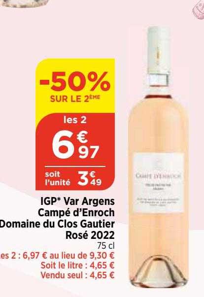 Igp Var Argens Campé D'enroch Domaine Du Clos Gautier Rosé 2022