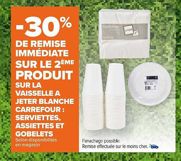 la vaisselle à jeter blanche carrefour : serviettes, assiettes et gobelets