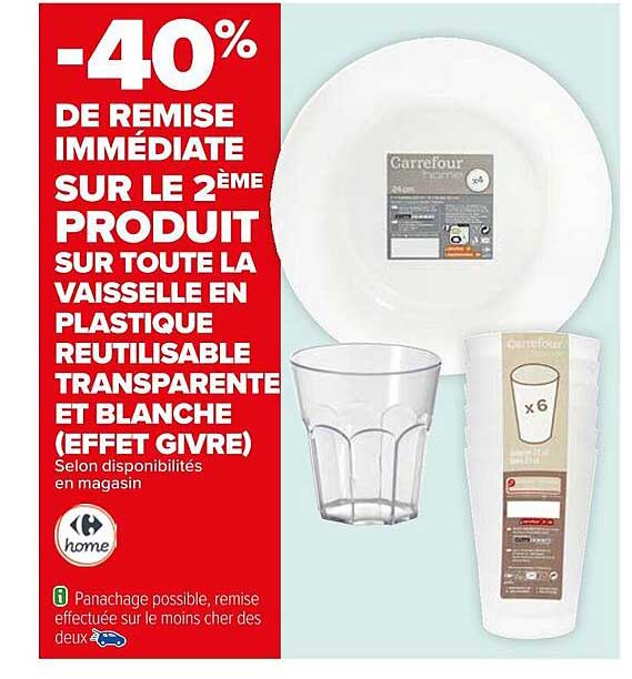 La Vaisselle En Plastique Réutilisable Transparente Et Blanche (effet Givré) Carrefour Home