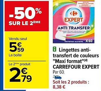 lingettes anti-transfert de couleurs "maxi format" carrefour expert