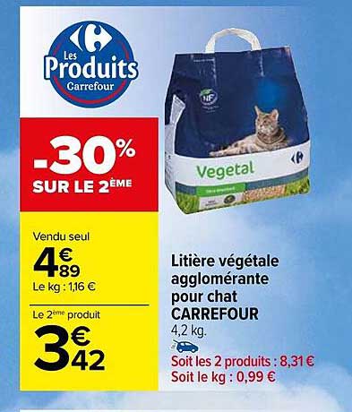 Litière Végétale Agglomérante Pour Chat Carrefour