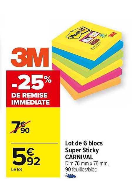 lot de 6 blocs super sticky carnival  post-it