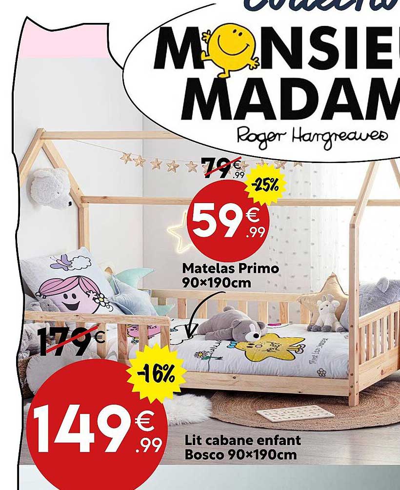 Matelas Primo 90 X 190 Cm, Lit Cabane Enfant Bosco 90 X 190 Cm