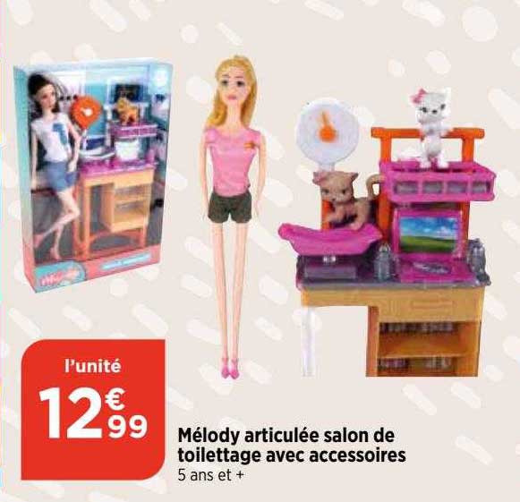 mélody articulée salon de toilettage avec accessoires