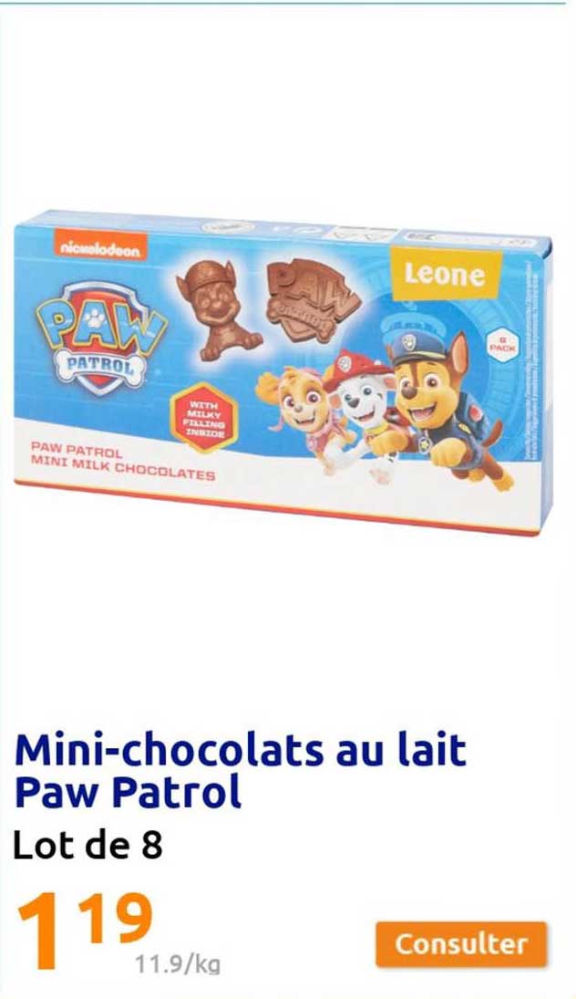 mini-chocolats au lait paw patrol