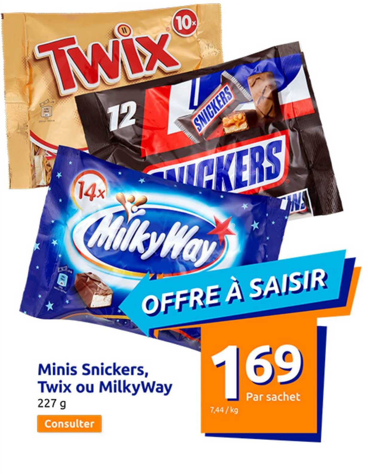 minis snickers, twix ou milky way