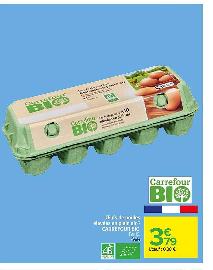 œufs de poules élevées en plein air carrefour bio