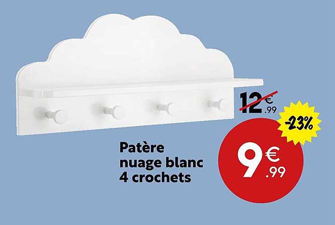 Patère Nuage Blanc 4 Crochets